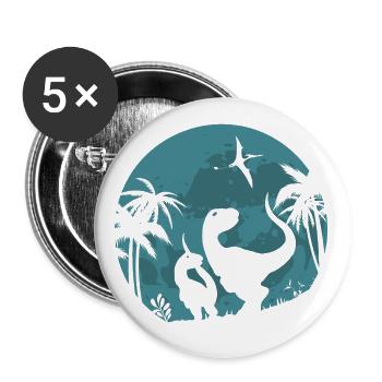 Dinos Mond Velociraptor T-Rex Dinosaurier Kinder - Buttons klein 25 mm (5er Pack) - Weiß - Vorne