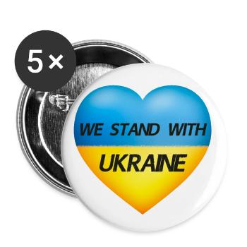We stand with Ukraine Herz - Flagge der Ukraine - Buttons klein 25 mm (5er Pack) - Weiß - Vorne