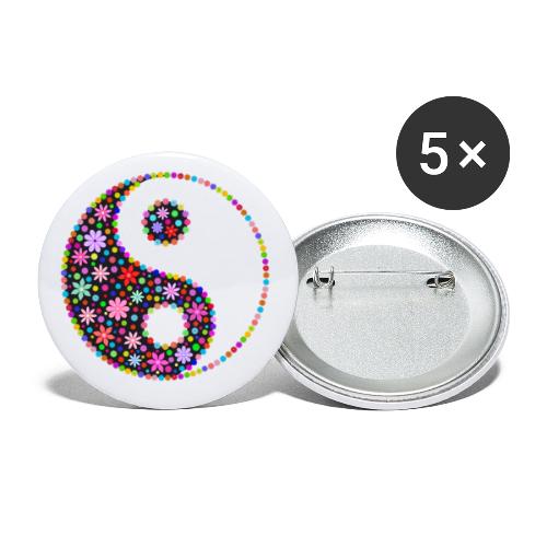 Yin und Yang weiss mit Blumen - Buttons klein 25 mm (5er Pack)