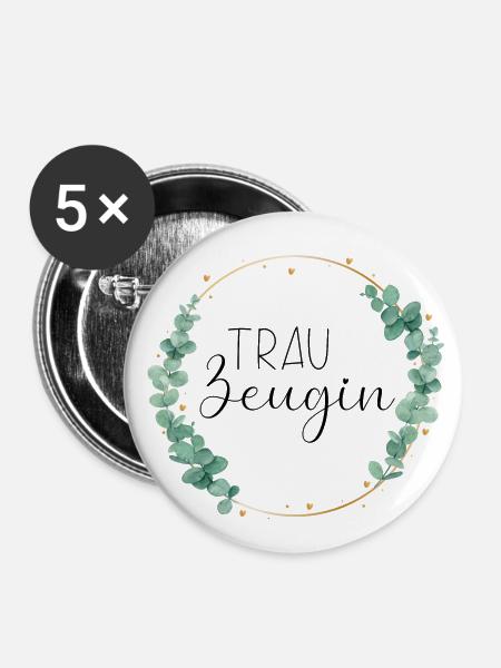 Trauzeugin Eukalyptus - Buttons klein 25 mm (5er Pack) - Weiß