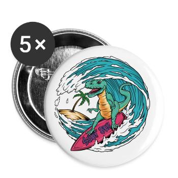 Surf T-Rex - Lot de 5 petits badges (25 mm) - blanc - Devant