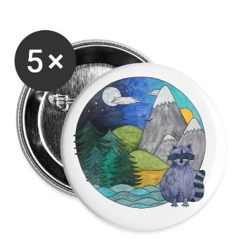 Landschaft Waschbär Outdoor Naturliebhaber - Buttons klein 25 mm (5er Pack) - Weiß - Vorne