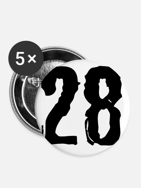 28 Zahl Trikot - Buttons klein 25 mm (5er Pack) - Weiß