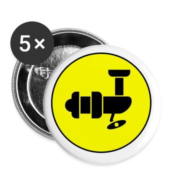 Cercle symbole de moulinet de pêche - Lot de 5 petits badges (25 mm) - blanc - Devant