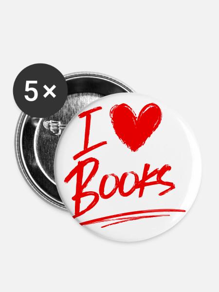Ich liebe Bücher - Buttons klein 25 mm (5er Pack) - Weiß