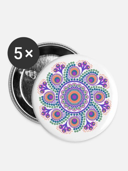Rainbow Dot Mandala - Buttons klein 25 mm (5er Pack) - Weiß