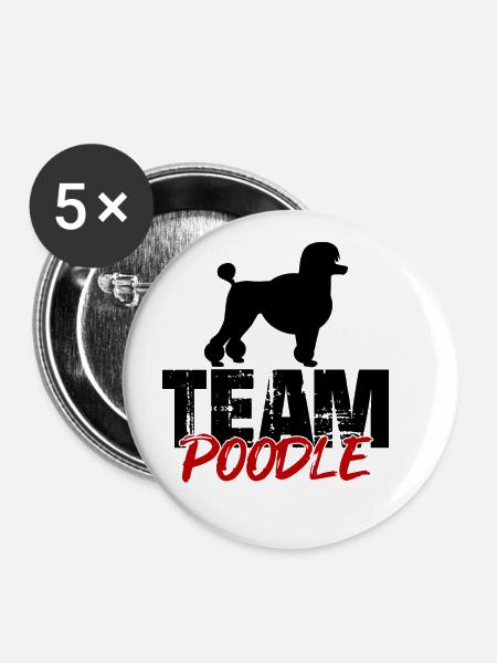 Team Pudel - Buttons klein 25 mm (5er Pack) - Weiß