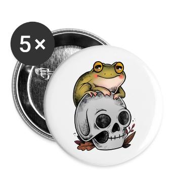 Frog on old-school art skull - Buttons small 1''/25 mm (5-pack) - white - Front
