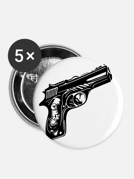 Pistole Symbol - Buttons klein 25 mm (5er Pack) - Weiß