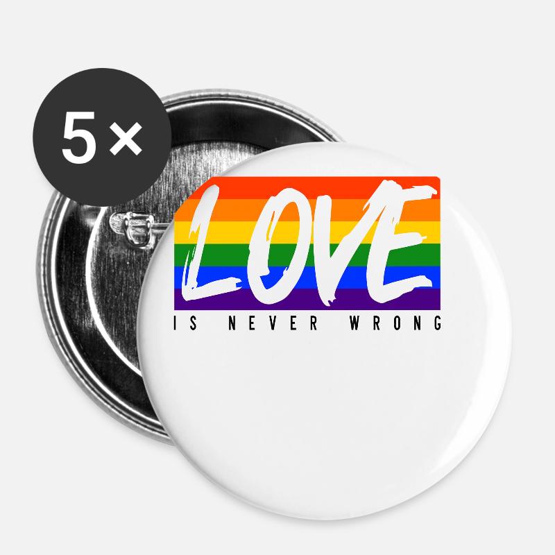 LGBTQ love is never wrong - Buttons small 1''/25 mm (5-pack) - white