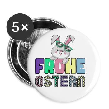 Frohe Ostern - Happy Easter - Osterhase - Buttons klein 25 mm (5er Pack) - Weiß - Vorne