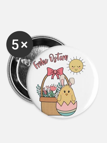 Frohe Ostern - Oster Küken - Buttons klein 25 mm (5er Pack) - Weiß