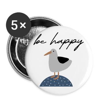 Be Happy Möwe | Küste | Boho Stil für Kinder - Buttons klein 25 mm (5er Pack) - Weiß - Vorne
