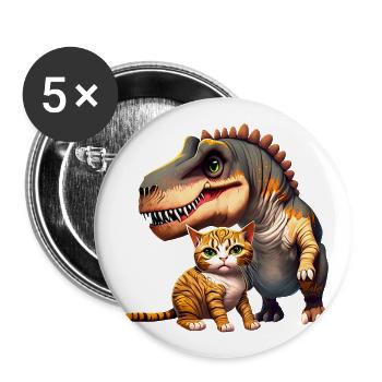 Câlins de chat avec T-Rex - Lot de 5 petits badges (25 mm) - blanc - Devant