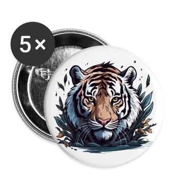 Tiger elegantly realistic - Buttons small 1''/25 mm (5-pack) - white - Front