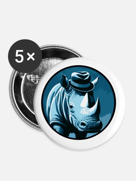 Nashorn mit Hut - Buttons klein 25 mm (5er Pack) - Weiß