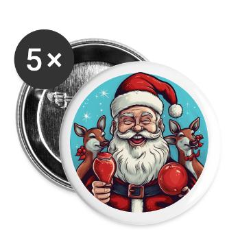Santa Claus with deer and mulled wine - Buttons small 1''/25 mm (5-pack) - white - Front