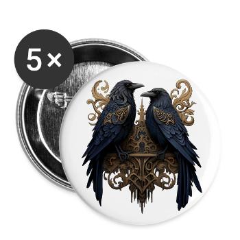 Hugin et Munin, les corbeaux d’Odin - Lot de 5 petits badges (25 mm) - blanc - Devant