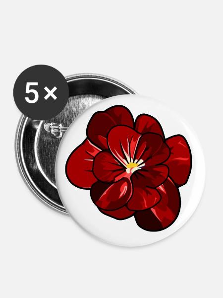Schöne rote Blüte - Buttons klein 25 mm (5er Pack) - Weiß