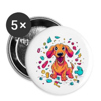 Méfait espiègle du chiot teckel - Lot de 5 petits badges (25 mm) - blanc - Devant