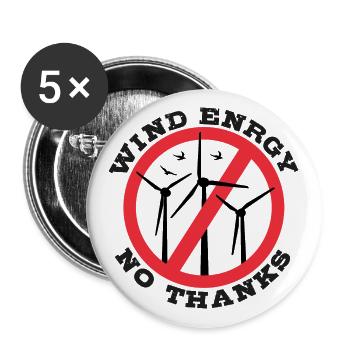 Wind Energy No Thanks, No to Wind Power - Buttons small 1''/25 mm (5-pack) - white - Front
