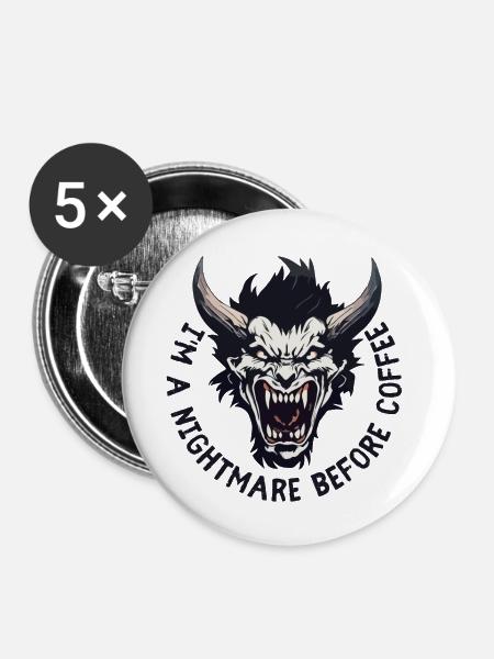 Nightmare before Coffee - Buttons klein 25 mm (5er Pack) - Weiß