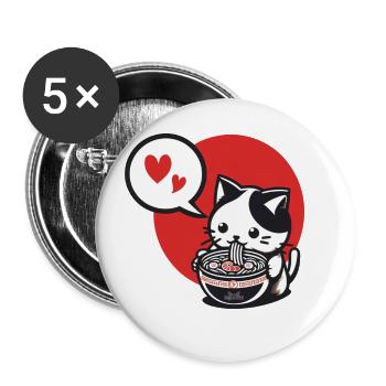 Cat ramen lover - Buttons small 1''/25 mm (5-pack) - white - Front