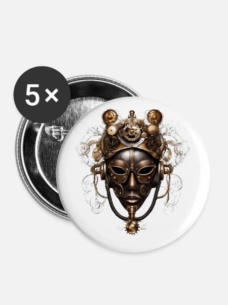Viktorianische Steampunk Maske - Buttons klein 25 mm (5er Pack) - Weiß