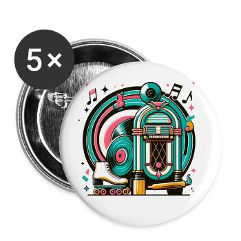 Retro Musik und Rollschuh Grafik - Buttons klein 25 mm (5er Pack) - Weiß - Vorne