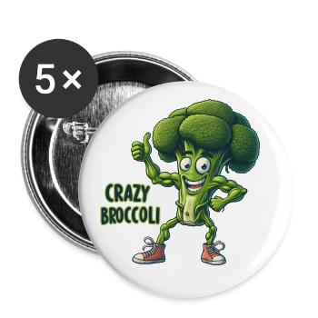 Crazy Veggies: Broccoli Calisthenics Pro Thumbs Up - Buttons klein 25 mm (5er Pack) - Weiß - Vorne