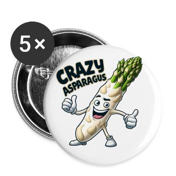 Crazy Veggies: Asparagus Bodybuilder Pro Thumbs Up - Buttons klein 25 mm (5er Pack) - Weiß - Vorne