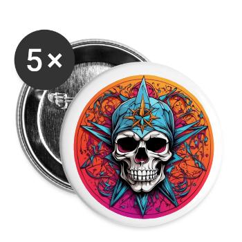 Motif décoratif de crâne coloré dans le style gothique - Lot de 5 petits badges (25 mm) - blanc - Devant