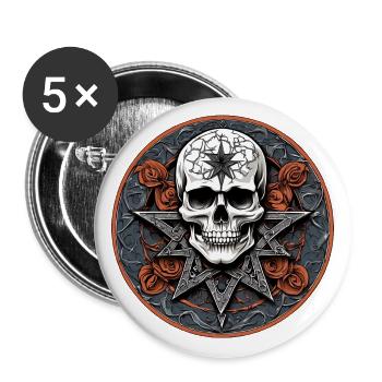 Crâne et pentagramme décorés dans le style gothique - Lot de 5 petits badges (25 mm) - blanc - Devant