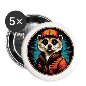 Suricate cool dans un style vintage de tenue d’extérieur - Lot de 5 petits badges (25 mm) - blanc - Devant