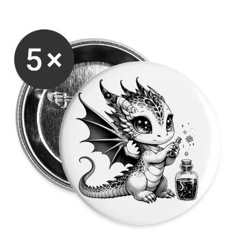 Dragon mignon avec potion - Lot de 5 petits badges (25 mm) - blanc - Devant