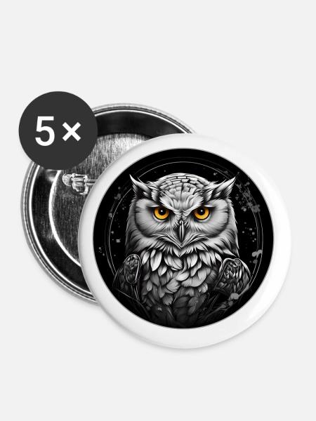 Schneeeulenportrait Schneeeule Eulengrafik - Buttons klein 25 mm (5er Pack) - Weiß