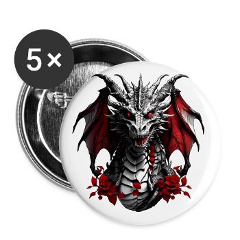 Feuerdrache Drachenportrait für Drachenfans Drache - Buttons klein 25 mm (5er Pack) - Weiß - Vorne