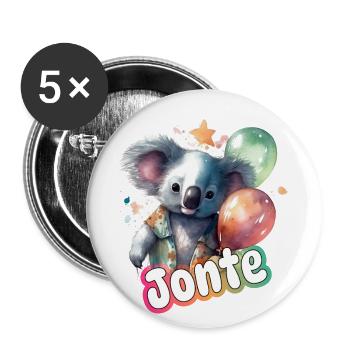 JONTE - Schöner Junge Name mit süßem PANDA - Buttons klein 25 mm (5er Pack) - Weiß - Vorne