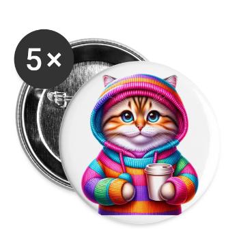 Bunte Katze - Buttons klein 25 mm (5er Pack) - Weiß - Vorne