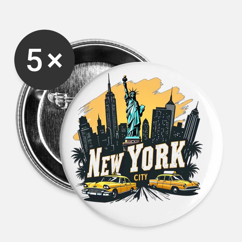 New York City – Skyline - Buttons klein 25 mm (5er Pack) - Weiß