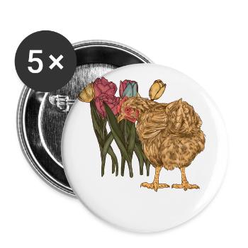 Poule Poulet du jardin printanier Poulet - Lot de 5 petits badges (25 mm) - blanc - Devant