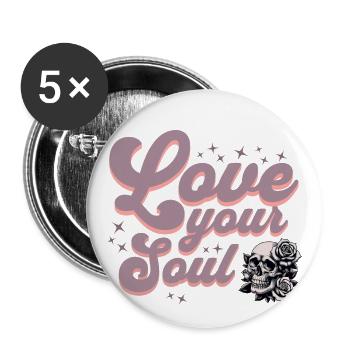 Schädel mit Rose Retro Design, Liebe deine Seele - Buttons klein 25 mm (5er Pack) - Weiß - Vorne