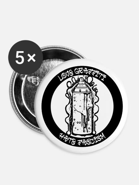 LOVE GRAFFITI HATE FASCISM - Buttons klein 25 mm (5er Pack) - Weiß