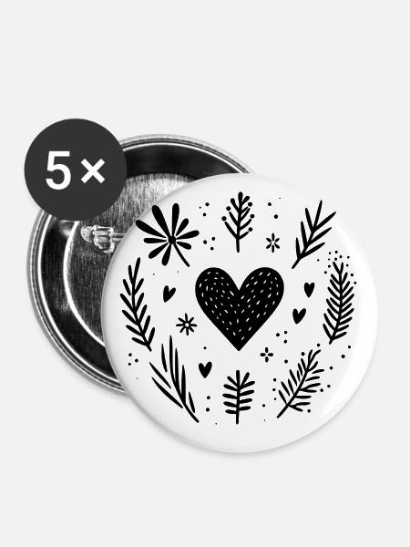 Herz mit Zweigen - Buttons klein 25 mm (5er Pack) - Weiß