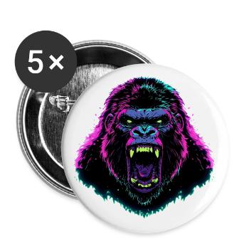 Gorille furieux avec des couleurs vives - Lot de 5 petits badges (25 mm) - blanc - Devant