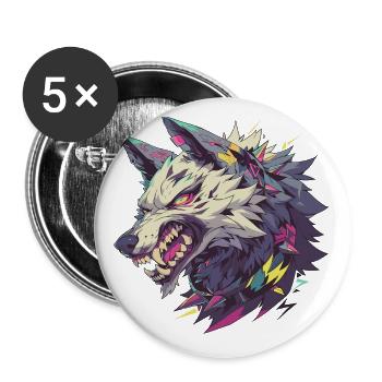 Loup furieux au style artistique vibrant et abstra - Lot de 5 petits badges (25 mm) - blanc - Devant