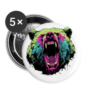 Furious bear in pop art style - Buttons small 1''/25 mm (5-pack) - white - Front