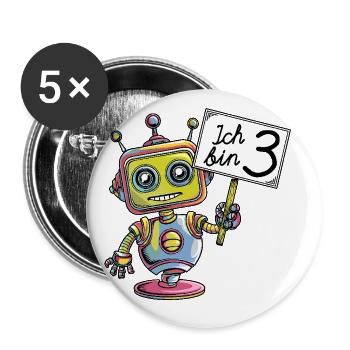 drei Jahre dritter Geburtstag kleiner Roboter - Buttons klein 25 mm (5er Pack) - Weiß - Vorne