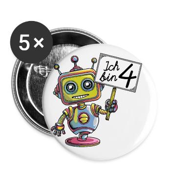Vier Jahre vierter Geburtstag kleiner Roboter - Buttons klein 25 mm (5er Pack) - Weiß - Vorne
