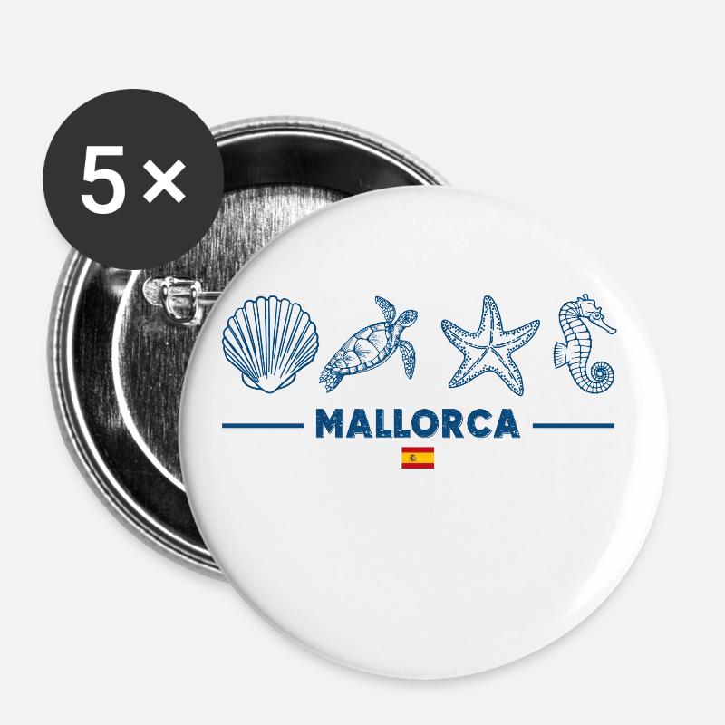 Mallorca Marine Animals Spanish Flag Sea Creatures - Buttons small 1''/25 mm (5-pack) - white